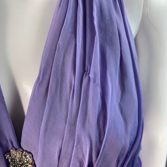 BADGLEY MISCHKA Size S Purple Lilac Silk Iridescent Halter Evening Gown - Picture 5 of 13